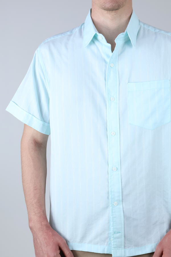 Camisa Casual Hombre Estilo Moderno Verde Agua Corte Regular Con Bolsa